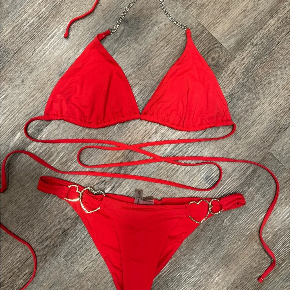 Beach Bunny Red Bikini with Heart Accents - Picture 2 of 10